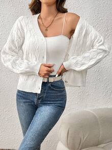 SHEIN Frenchy 素色前紐扣開襟衫 - 白色 - 查看 4