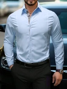 Manfinity Mode Men's Long Sleeve Shirt - Blue - View 1