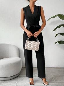 Chiquease Không tay Áo liền quần Có khăn choàng Vòng cổ , Eo Thắt lưng - màu đen - Xem 5