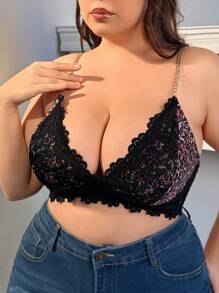 大尺碼女士花邊拼接胸衣 - 彩色 - 查看 4