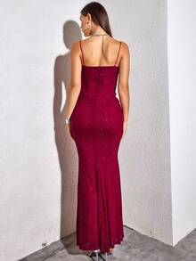 PARTHEA Backless Rhinestone Mermaid Hem Sequin Bodycon Dress