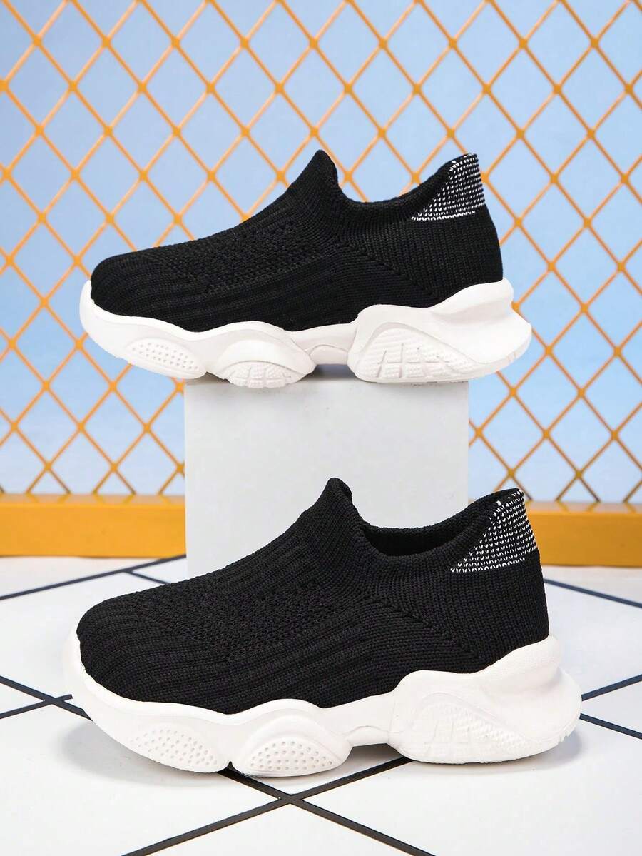 男童透气休闲步行轻便运动鞋（配袜子），秋冬款 - 黑色 - 查看 1