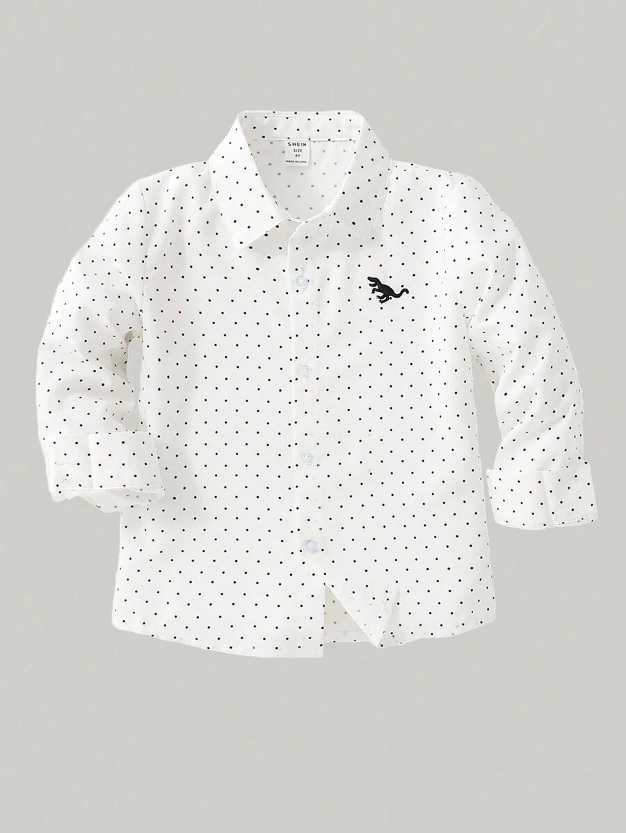 SHEIN Young Boy Soft Polka Dot Long Sleeve Shirt, Casual, Spring/Summer, Getaway, Holiday, Travel, Relax, Sunbathing