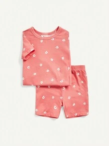 Cozy Pixies Bộ đồ ngủ 4 món in hoa cho bé gái - Áo tay ngắn & quần short - Hồng - Xem 5