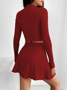 Lunelith SHEIN Lunessa 2 szt./zestaw Damski Przycięte Swetry I Spódnica z dzianiny