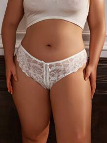 Kích thước lớn Của phụ nữ Ren Bowknot Đồ lót Đồ lót - trắng - Xem 4