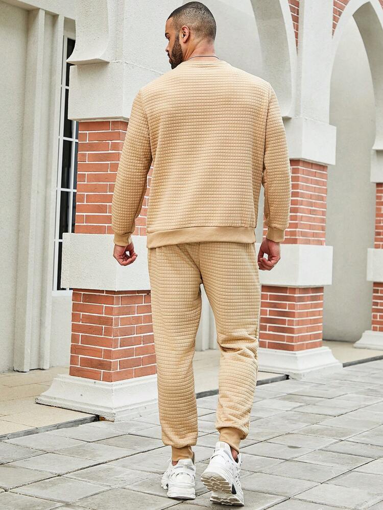 Men's Plus Size Solid Color Leisure Sweatshirt And Sweatpants Set
