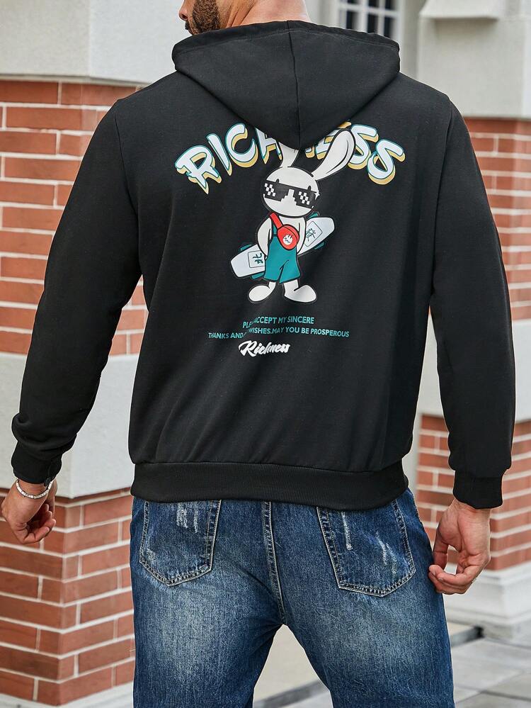 Men Plus Letter Printed Hoodie With Kangaroo Pocket