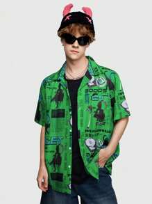Prep Camisa De Manga Corta Estampada De Subcultura Para Hombres - Verde - Ver 4
