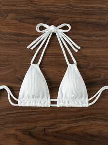 SHEIN Swim Basics 女式露背比基尼上衣 - 白色 - 查看 7