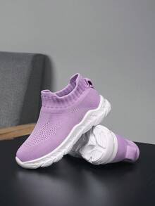 婴儿马卡龙配色轻便透气运动鞋，适合宝宝宽大设计，柔软易穿脱的运动鞋 - 淡紫色 - 查看 6