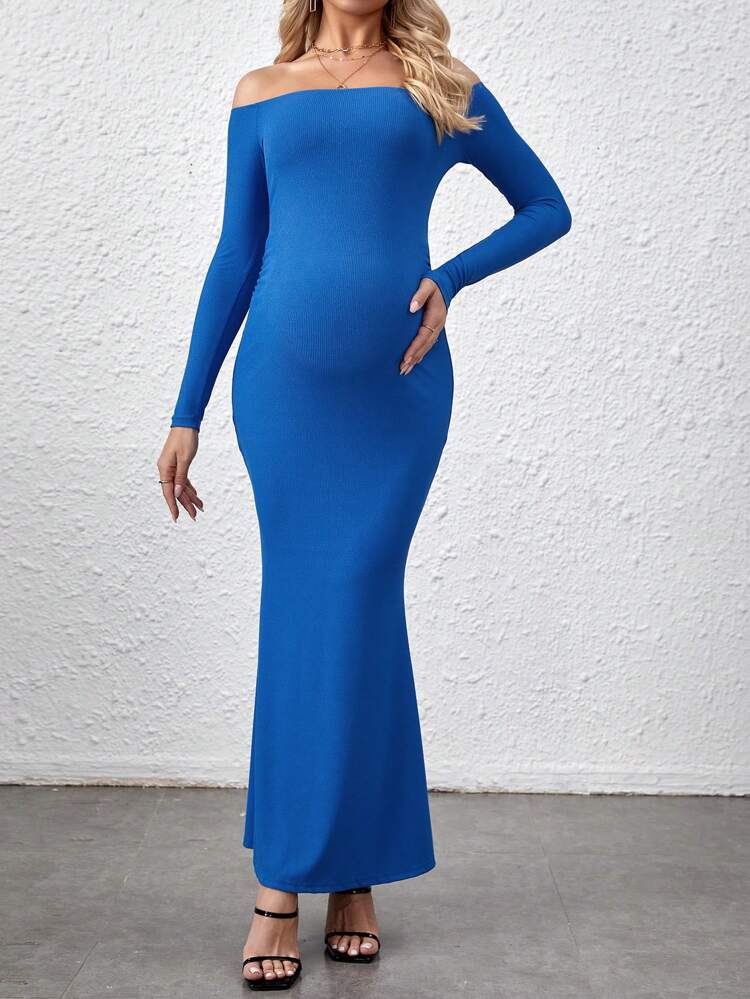 Maternity Solid Color Off Shoulder Mermaid Dress