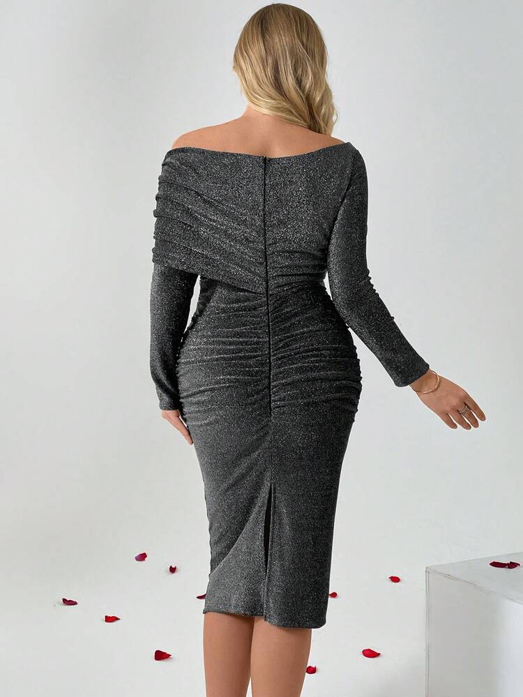 Women's Off Shoulder Pleated Bodycon Dress