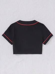 SHEIN 青少女字母印花鈕扣休閒襯衫 - 黑色 - 查看 2