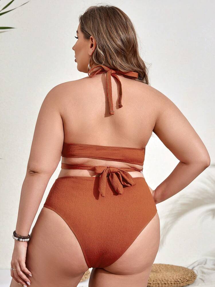 Plus Size Solid Color Bikini Set Summer Beach