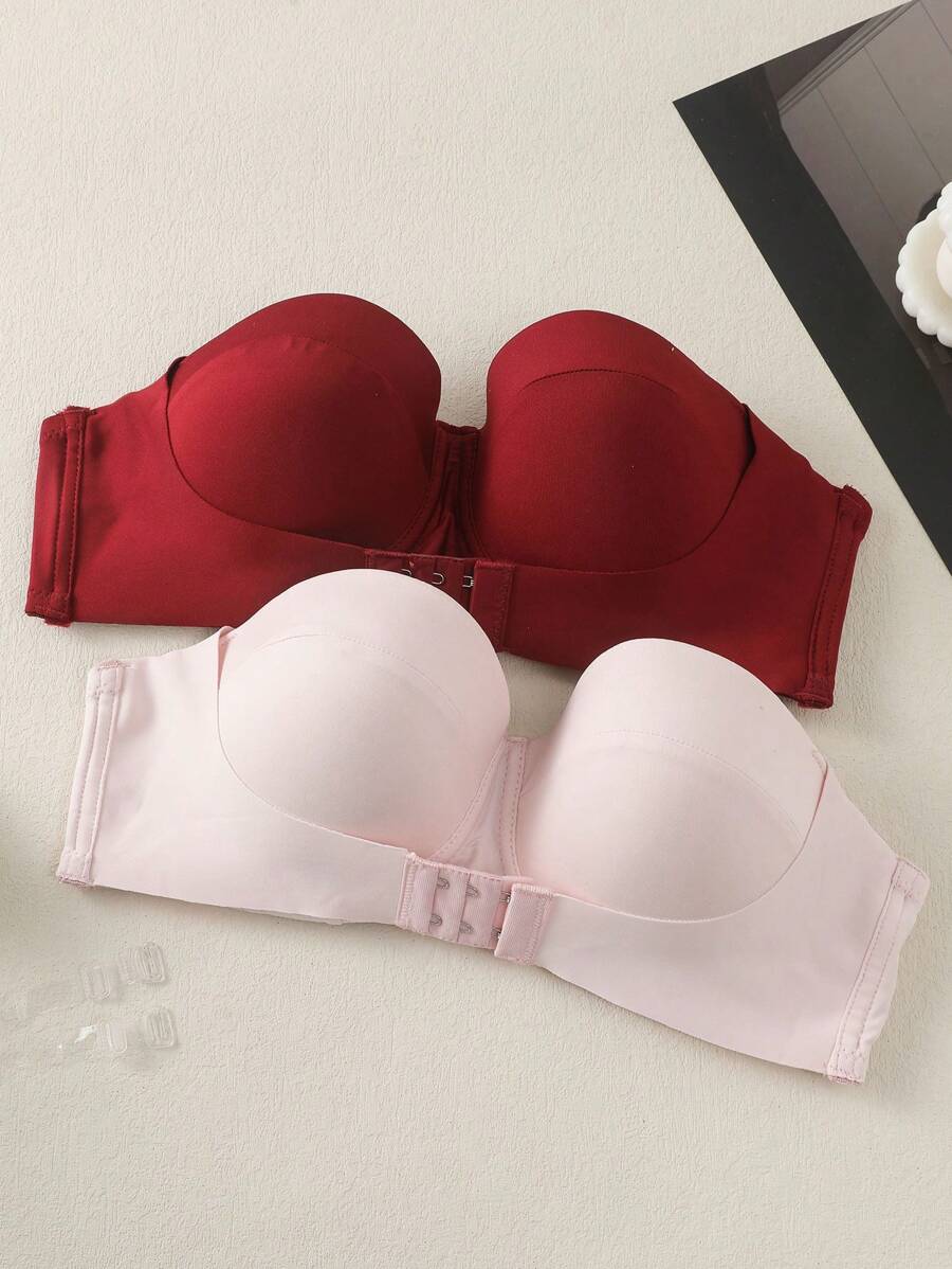 2pcs/Set Women's Strapless Bra With Underwire - Multicolor - View 1