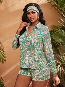 SHEIN SXY Bộ đồ hai mảnh nữ Nút phía trước Tất cả trên in Boho - Nhiều màu - Xem 4