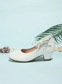 Giày nữ màu trắng thanh lịch mới có nút thắt nơ dành cho biểu diễn, dự tiệc, giày cao gót - trắng - Xem 4