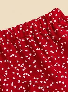 SHEIN Tween Girl Confetti Heart Print Ruffle Hem Skirt - Red and White - View 4
