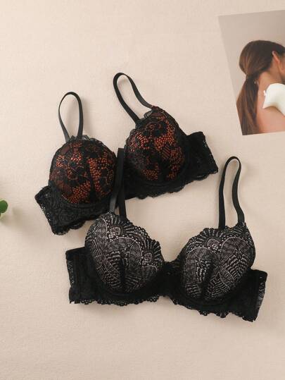 Women's Lace Bra With Underwire Lingerie ,2 Pcs