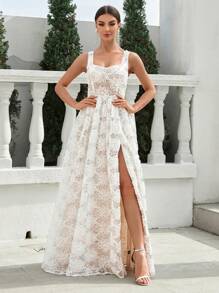 SHEIN Belle 3D Hoa & Long lanh Trang trí Mỹ nhân ngư Phong cách Đẹp Váy dự tiệc - trắng - Xem 3