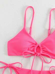 SHEIN Swim 分開式上下身比基尼套裝,無鋼圈和側邊扣帶丁字褲,適用於音樂節 - 玫紅色 - 查看 6