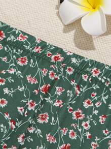 SHEIN 2 pezzi Set di Maglietta a maniche corte con stampa floreale e lettera e leggings adatto per uso quotidiano, feste e vacanze, Outfit verde estate per ragazzo giovane, Outfit verde per ragazze giovani