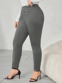 SHEIN LUNE Của phụ nữ Kích thước lớn Nút Trang trí Xà cạp - Xám - Xem 4