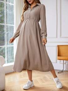 SHEIN Maternity Nursing Functionality Blouse Dress With Long Sleeve