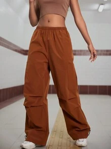 SHEIN Unity Ladies' Elastic Waist Parachute Pants - Brown - View 4