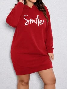 SHEIN LUNE Plus Size Women's Hooded Long Sweatshirt Long Sleeve Top - Red - View 4