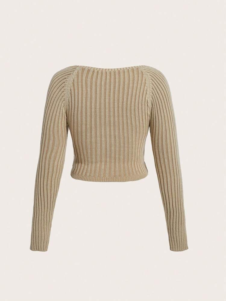 Women's Plus Size Solid Color Slim Fit Ribbed Knit Sweater