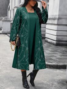 SHEIN Clasi Vestido 2 En 1 Estampado Con Patrón De Flores Para Mujeres De Talla Grande - Verde - Ver 5