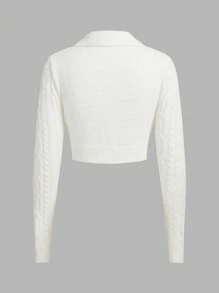 Sweetina 毛衣編織鉤花短開襟外搭 - 米色 - 查看 7