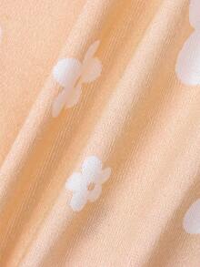 SHEIN 女婴花朵图案印花舒适可爱连体短袖套装，适合日常穿着、休闲和优雅场合。 - 紫色 - 查看 7