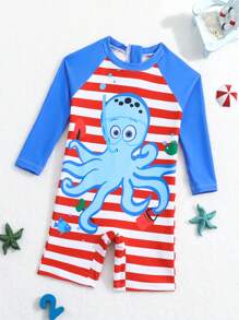 Baby Boys' Striped Octopus Pattern One-Piece Swimwear - Multicolor - View 1
