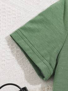 SHEIN 2 pezzi Set di Maglietta a maniche corte con stampa floreale e lettera e leggings adatto per uso quotidiano, feste e vacanze, Outfit verde estate per ragazzo giovane, Outfit verde per ragazze giovani