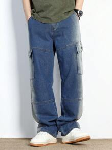 ROMWE MEN Street Life 男士堅韌側袋牛仔褲 - 藍色 - 查看 6