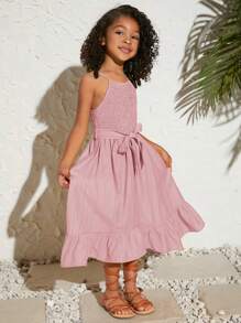 SHEIN Lässiges einfarbiges Kleid für kleine Mädchen mit Rüschensaum