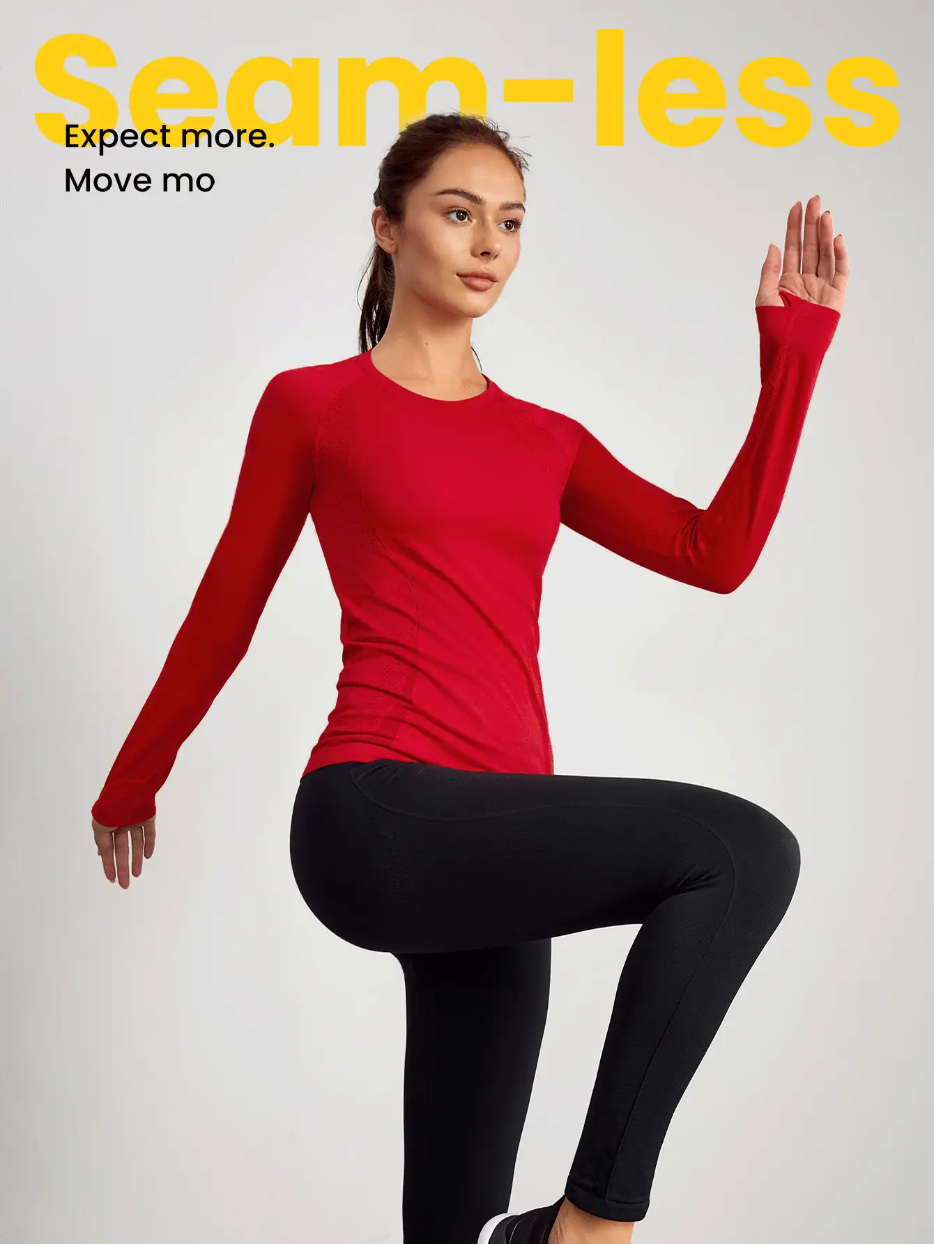 GLOWMODE 無縫式修身長袖上衣,臀部長度,吸濕抗菌透氣輕盈 - 紅色 - 查看 8