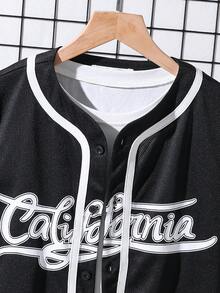 SHEIN Cậu bé Tween Giải trí Phong cách đường phố Lá thư In Dệt kim Mở Áo len Mở Ngắn tay Lưới Áo sơ mi - màu đen - Xem 4