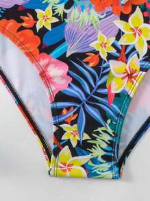 SHEIN Swim 女士聚拢花卉和植物印花比基尼套装狂欢夏日海滩 - 彩色 - 查看 5
