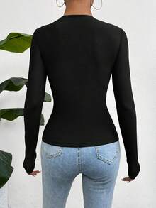 SHEIN Essnce Women's Hollow Out & Pleated Slim Fit T-Shirt - Black - View 2