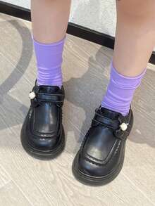 新款女孩舒適平底圓頭皮鞋,適用於幼兒、小童和大童,適合秋季 - 黑色 - 查看 5