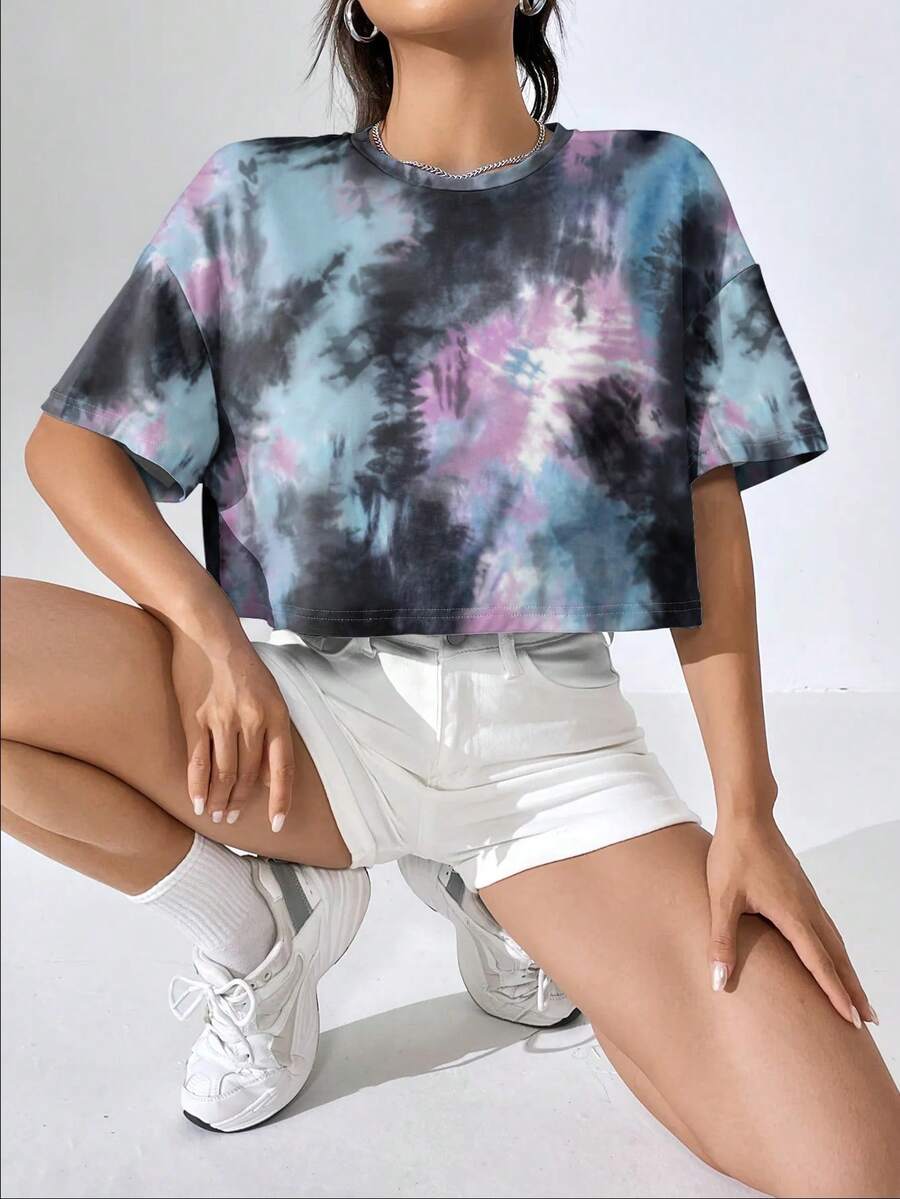 SHEIN EZwear 女士水染寬鬆t恤 - 彩色 - 查看 1