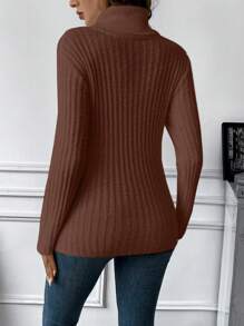 SHEIN Maternity High Neck Slim Fit Sweater With Long Sleeve, For Winter - Brown - View 2