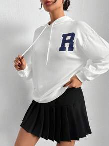 EURMUSE Women'S Hooded Sweatshirt With Letter Print - White - View 1