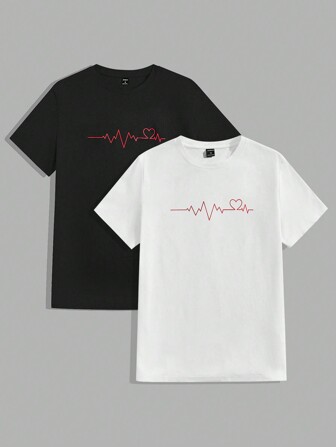 Manfinity Homme Men's Ecg Print Round Neck Short Sleeve T-Shirt