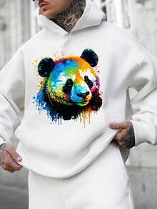 Manfinity EMRG Loose Men's Hooded Sweatshirt With Panda Print - White - View 1