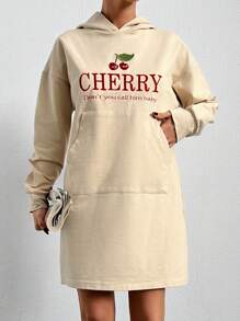 EURMUSE Sweatshirt Dress With Hoody And Embroidery - Apricot - View 4